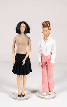 Two Tyler Wentworth Dolls and Plaid Box with Clothing