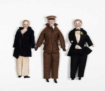 Three bisque and Cloth Doll House Gentleman