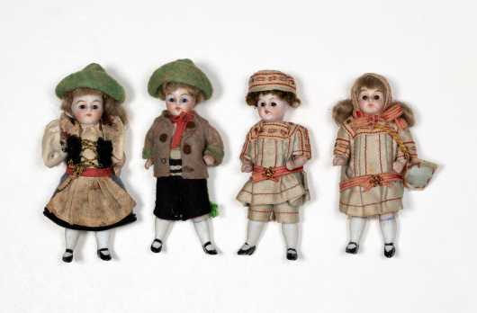 Lot of Four German All Bisque Neck Dolls