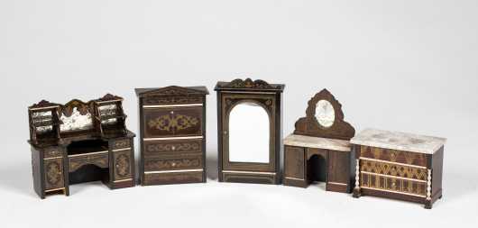 Five Pieces Biedermeier Doll House Furniture