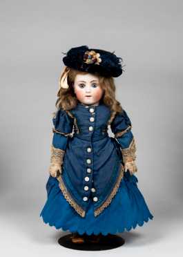 15 1/2" and 10" HC French Bisque Pressed Socket Head Jules Steiner Doll, Marked Ste E (size) 1