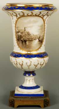 Porcelain Urn, mounted on bronze base