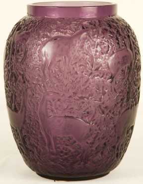 Lalique Amethyst Barrel Form Vase