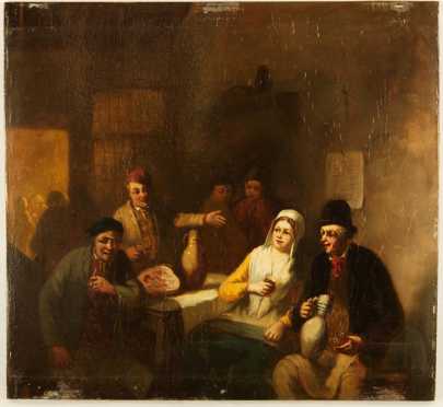 Old Master Style, 18/19th  century, oil on board of a tavern scene