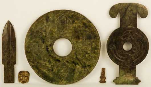 Chinese Green Jade, 5 carved pieces