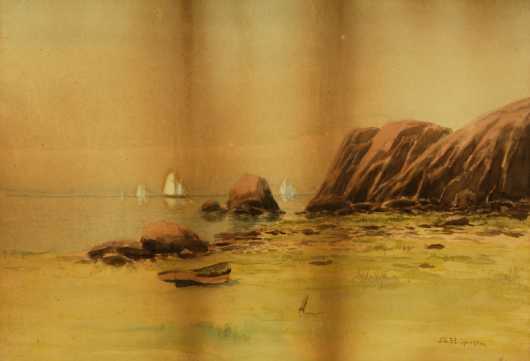 John Clifford Huffington, watercolor of a coastal scene