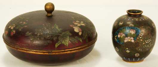 Cloisonn‚ Vase and Laquerware Covered Box
