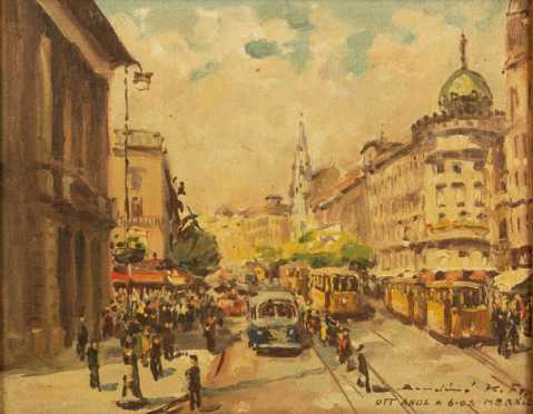 French City Scene Painting , 20th century, oil on canvas