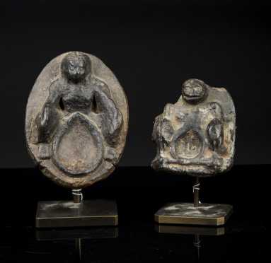 Two Early Nepalese Skeleton Pottery Lamps