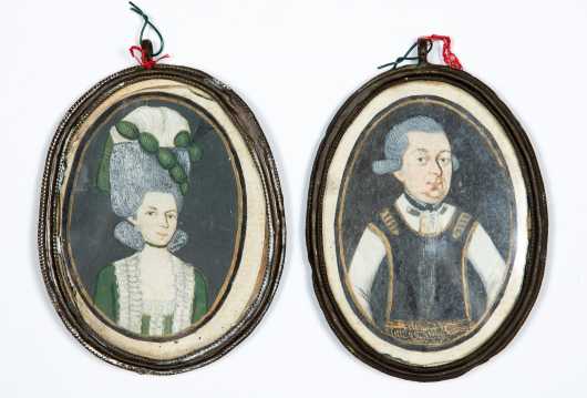 Pair of 18thC Miniature French Watercolor Paintings on Paper