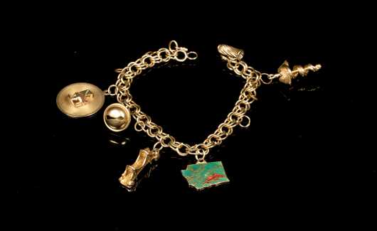 Yellow Gold Charm Bracelet with Six Charms