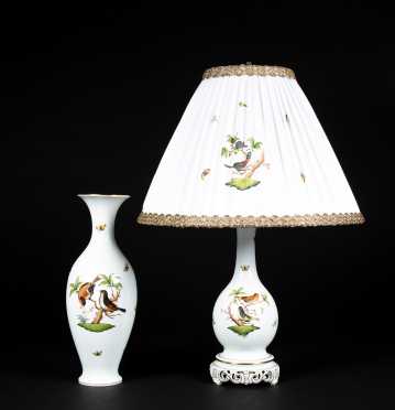 "Herend" Porcelain Lamp and Tall Vase