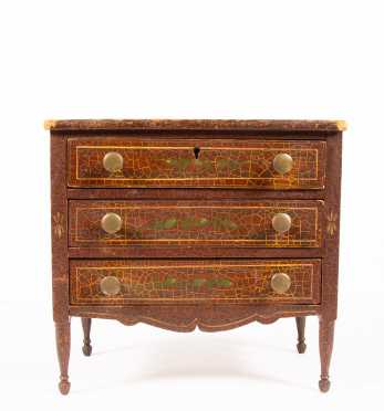 1820's Doll Three Drawer Sheraton Chest of Drawers