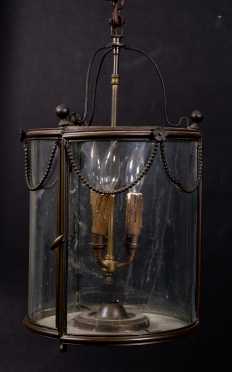 French Electric Glass and Brass Hall Lantern