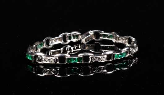 Diamond and Emerald Link Bracelet