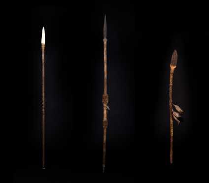 Three Native American Decorated Throwing Spears