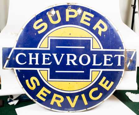 42" Diameter Enamel on Steel "Chevrolet Super Service Sign"