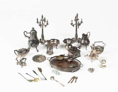 Large Lot of Silver Doll House Accessories
