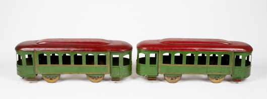 Two Tin Cable Trolley Cars