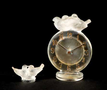 Lalique Clock and Matching Love Birds