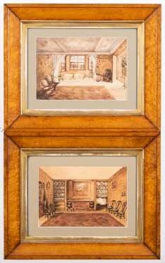 Pair of English 19thC Watercolor Interiors with History
