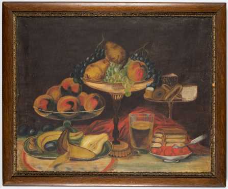 American Primitive Still Life of Fruit Painting