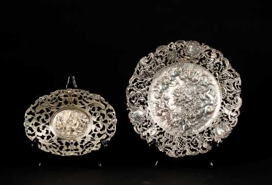Two Pierced Border Continental 19thC Silver Dishes