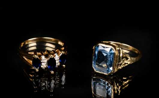 Two Yellow Gold Gemstone Rings