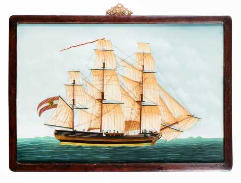 Chinese Export Reverse Painting on Glass- Clipper Ship