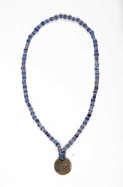 Native American Beadwork Necklace with 1876 Token Pendant