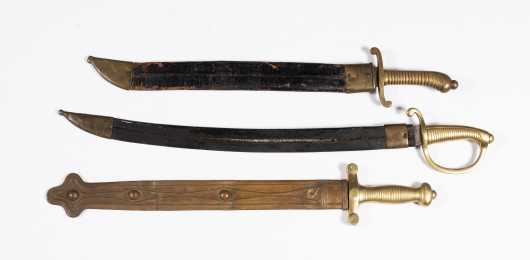 Three Brass Hilted Foot Artillery Swords