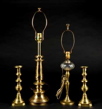 Four Brass Lighting Devices