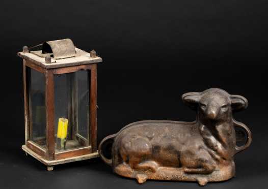 Candle Lantern and Cast Iron Lamb for Cake Mold