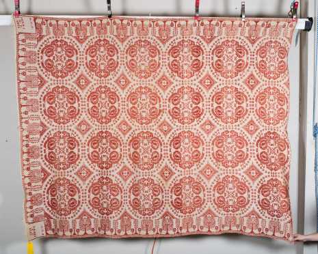 Red 1838 Jacquard Coverlet