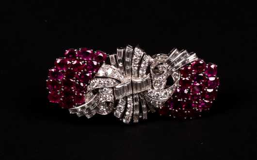 Ruby and Diamond Brooch and Convertible Dress Clips
