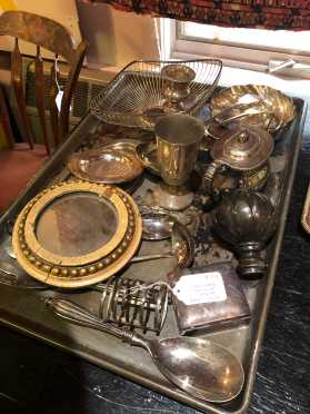 Silver Plate Lot with Small Mirror