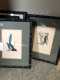 Pair Bird Prints in bamboo Matching Frames, Magpie and Woodpecker