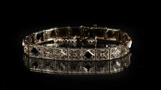 Filigree 14k White Gold Diamond and Sapphire Bracelet