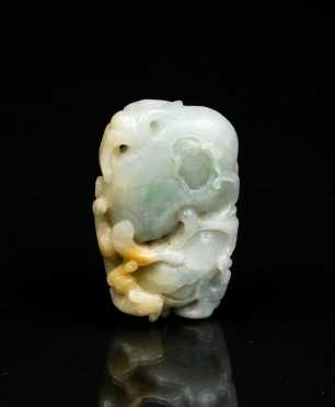 L19thC Chinese Pale Apple Green with Tan Jadeite Carving *AVAILABLE FOR OFFERS*