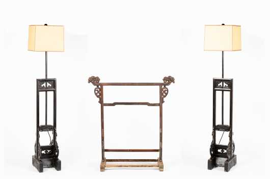 Pair of Chinese Lamps and Drying Rack