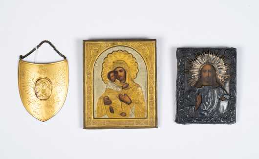 Two Russian Icons and a Polish Ryngraf Gorget