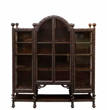 Highly Carved Oak China Cabinet/Bookcase