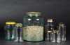Six Hand Blown Glass Storage Jars