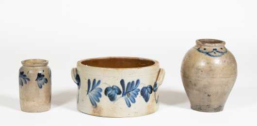 Three Pieces of Blue Decorated Stoneware