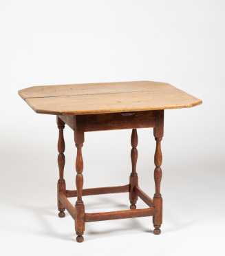 New England Stretcher Base Tavern Table with Remains of Red Paint