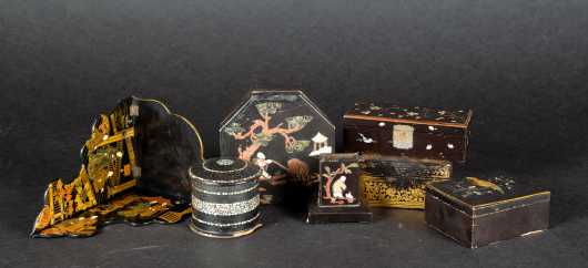 Lot of Seven Chinese Lacquer Ware Objects