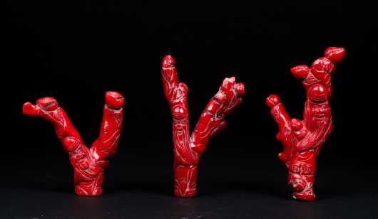 Three Chinese Carved Branch Red Coral