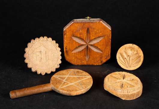 Five Carved Wooden Butter Stamps