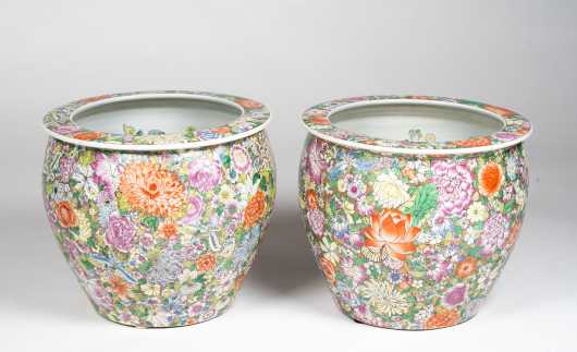 Pair of Chinese Porcelain Fishbowl Planters