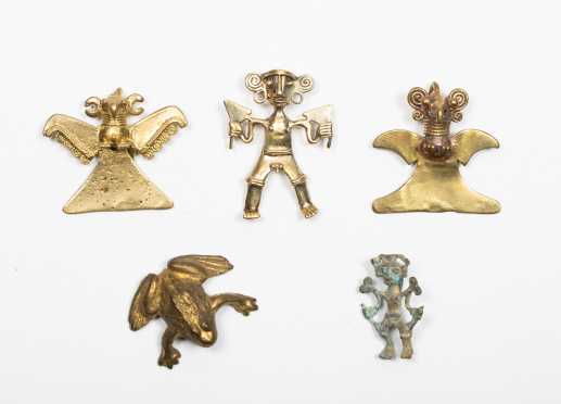 Five Small Pre Columbian Gold Amulets, Tairona
